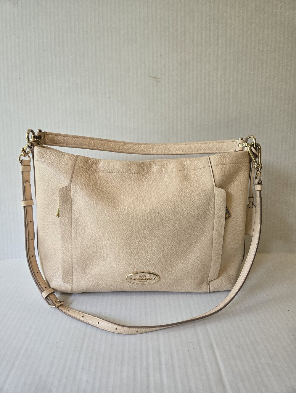 Coach Blush/Nude Pebbled Leather Shoulder Bag with Gold Hardware